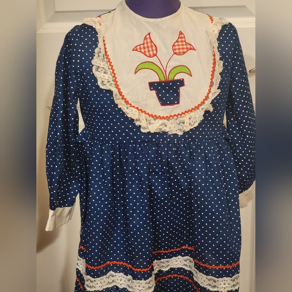 Vintage Carol Evans Jcpenney Blue/White Flower Cottage Lace Accent SZ 6X Dress - Picture 1 of 15